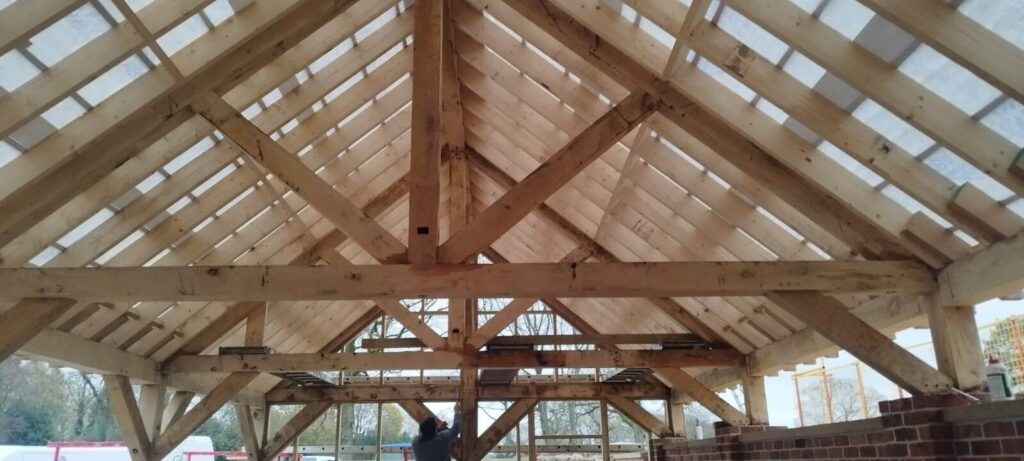 Feature trusses in a barn that has been restored