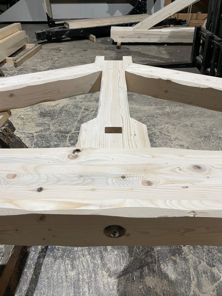 Engineered timber beam production in workshop
