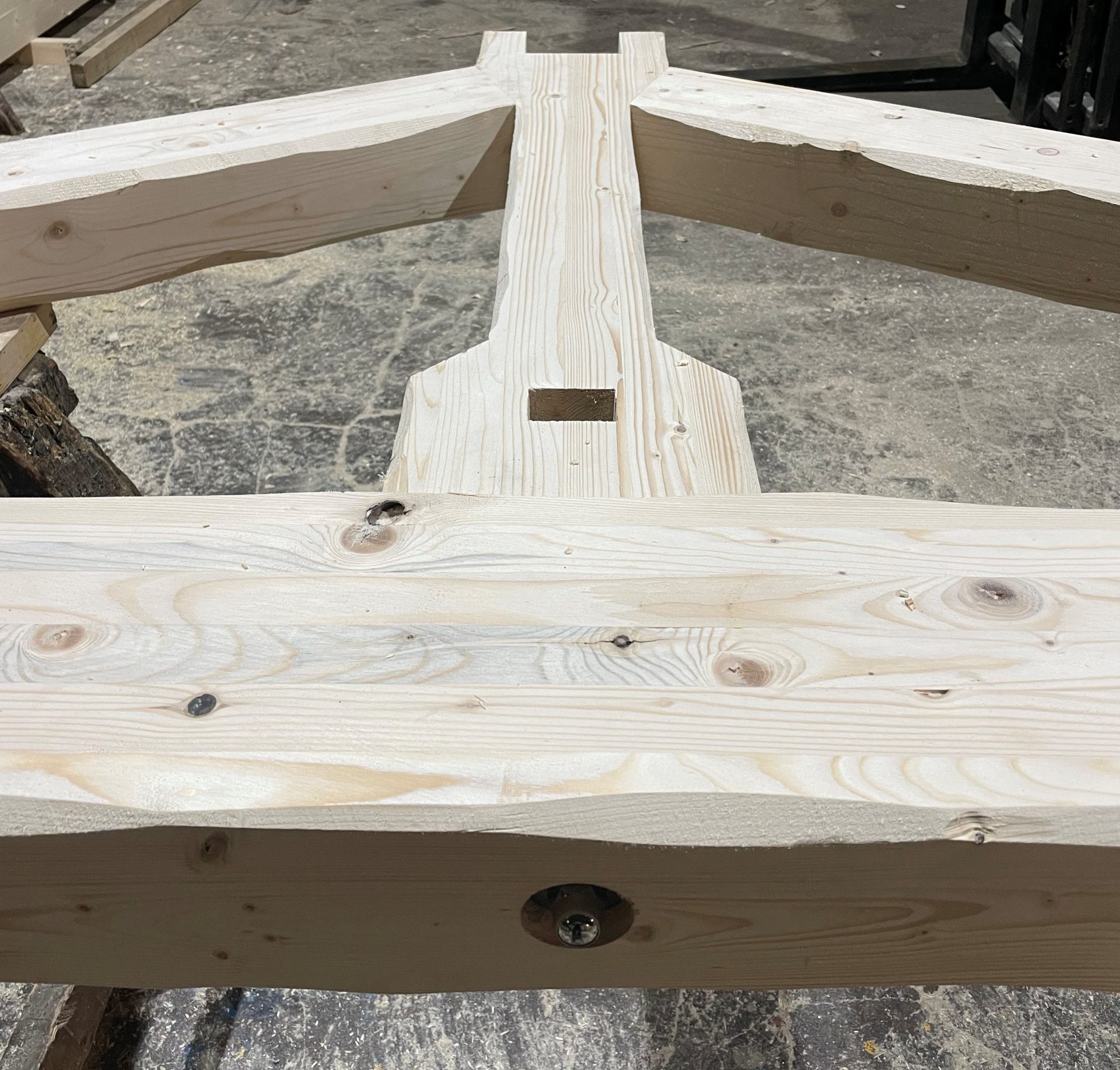 Engineered timber beam production in workshop