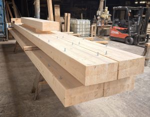 Oversized bolted glulam beams manufactured to bespoke specification at Dunscar Timber Engineering Bolton